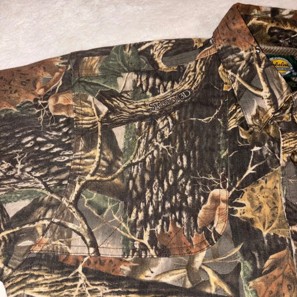 CABELA'S Camo Hunting Shirt Mens M Brown Seclusion 3D Vented Mesh Back Button Up